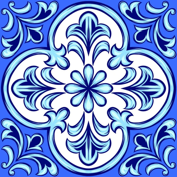 Azulejo Português Telha Cerâmica Enfeite Folclórico Étnico Ornamento Tradicional Mediterrânico — Vetor de Stock