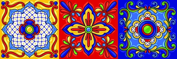 Padrão Telha Cerâmica Talavera Mexicana Enfeite Folclórico Étnico Cerâmica Italiana — Vetor de Stock