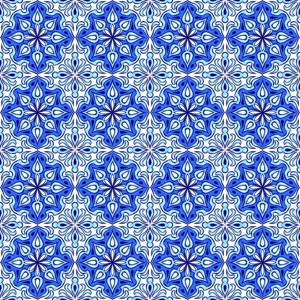 Portugiesisches Azulejo Fliesenmuster Ethnische Folklore Mediterranes Traditionelles Ornament Italienische Keramik — Stockvektor