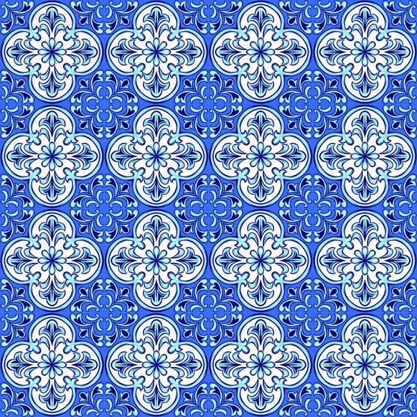 Portugiesisches Azulejo Fliesenmuster Ethnische Folklore Mediterranes Traditionelles Ornament Italienische Keramik — Stockvektor