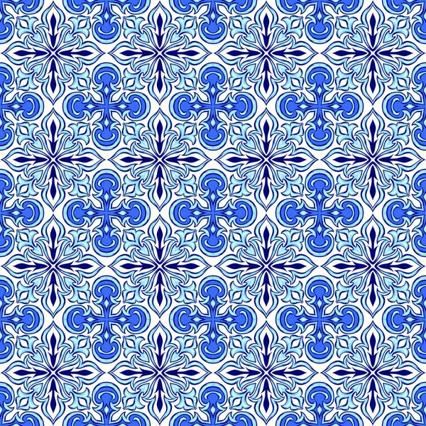 Tono Azulejo Portugués Cerámica Ornamento Étnico Popular Ornamento Tradicional Mediterráneo — Vector de stock