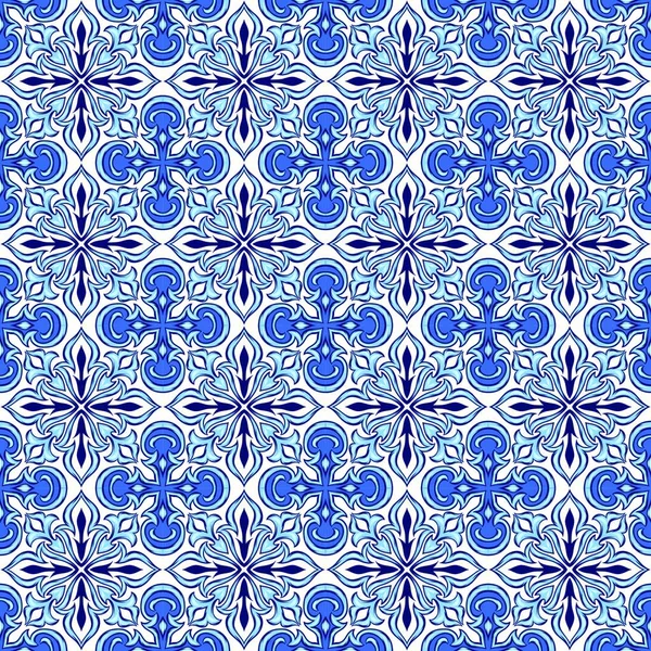 Portugiesisches Azulejo Fliesenmuster Ethnische Folklore Mediterranes Traditionelles Ornament Italienische Keramik — Stockvektor