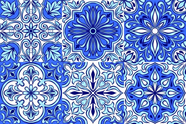 Tono Azulejo Portugués Cerámica Ornamento Étnico Popular Ornamento Tradicional Mediterráneo — Archivo Imágenes Vectoriales
