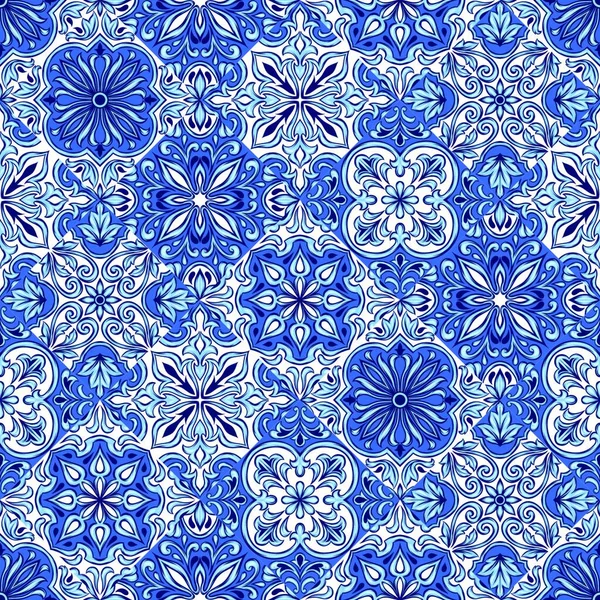 Tono Azulejo Portugués Cerámica Ornamento Étnico Popular Ornamento Tradicional Mediterráneo — Vector de stock
