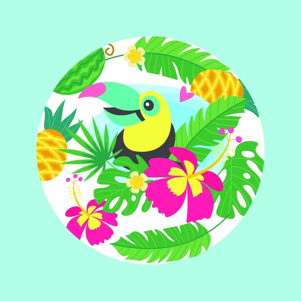 Hallo Sommer Aloha Netter Lustiger Cartoon Toucan Tropische Paradiese Farbenfroher — Stockvektor
