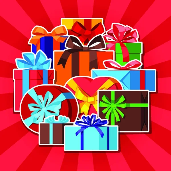 Viering Achtergrond Kaart Met Sticker Geschenkdozen Viering Achtergrond Met Geschenkdozen — Stockvector