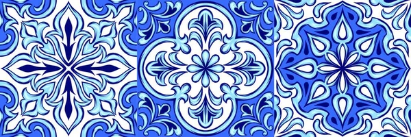 Portuguese Azulejo Ceramic Tile Pattern Ethnic Folk Ornament Mediterranean Traditional — Stock Vector