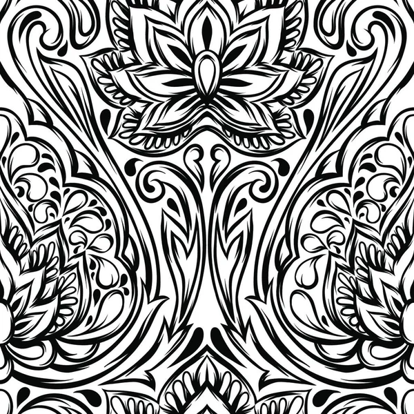 Indische Ethnische Nahtlose Muster Ethnische Folklore Handgezeichnete Lotusblume Und Paisley — Stockvektor