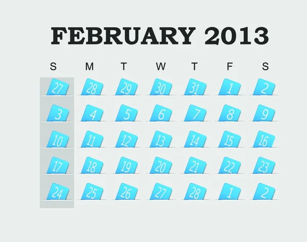 Vektor Kalender 2013 Blå Februari Vektorillustration Eps — Stock vektor