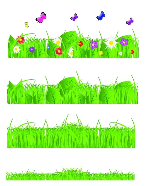 Květiny Tráva Ohraničení Vektorová Ilustrace — Stockový vektor