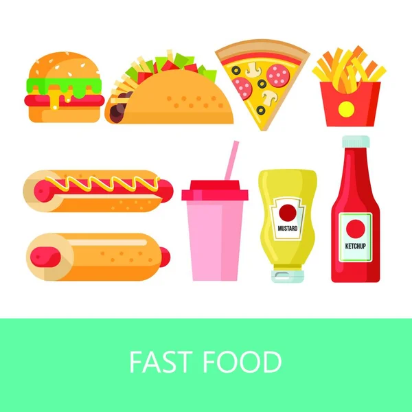 Comida Rápida Comida Deliciosa Ilustração Vetorial Estilo Plano Fast Food — Vetor de Stock