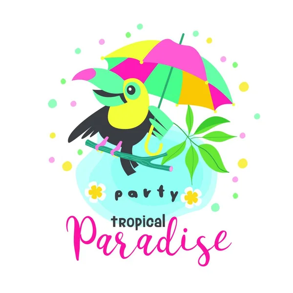 Halo Musim Panas Aloha Kartun Lucu Toucan Paradis Tropis Sebuah - Stok Vektor