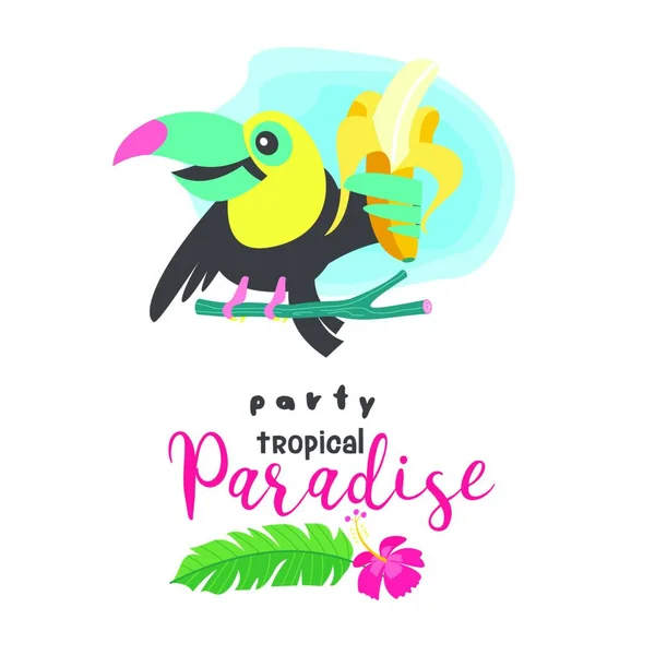 Olá Verão Aloha Bonito Engraçado Desenho Animado Toucan Paraísos Tropicais — Vetor de Stock