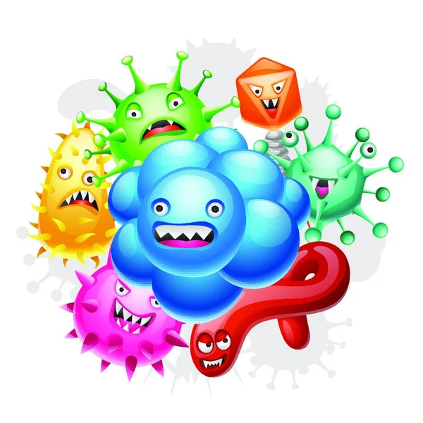 Fondo Con Pequeños Virus Enojados Microbios Monstruos Fondo Con Pequeños — Vector de stock