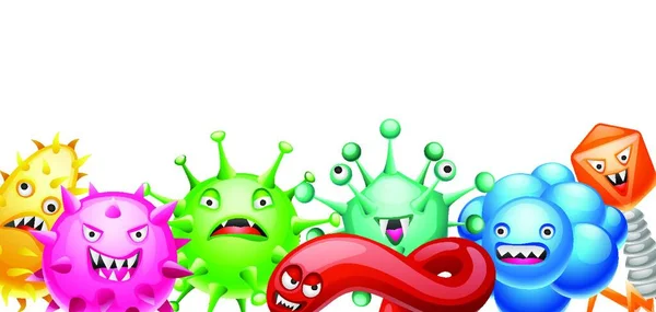 Fondo Con Pequeños Virus Enojados Microbios Monstruos Fondo Con Pequeños — Vector de stock