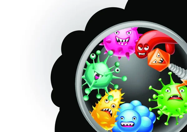 Fondo Con Pequeños Virus Enojados Microbios Monstruos Fondo Con Pequeños — Vector de stock