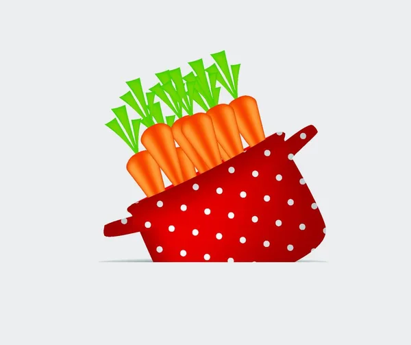 Красный Горшок Морковью Органическая Диета Икона Здоровой Пищи Векторная Иллюстрация — стоковый вектор
