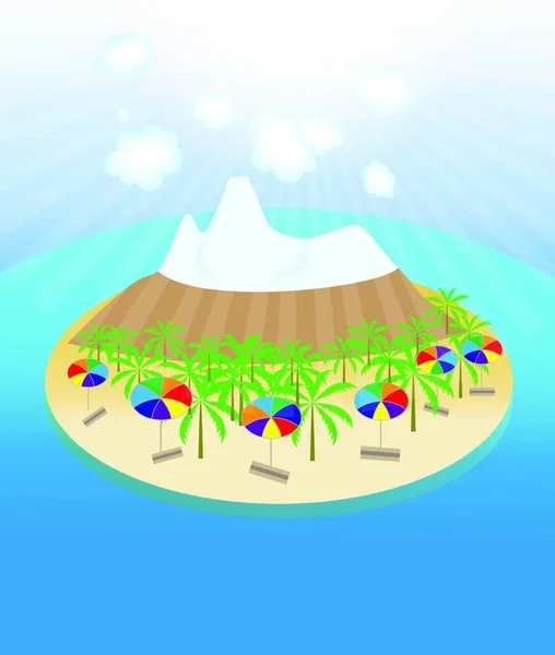 Island Palm Trees Sun Umbrellas Seamless Pattern Vector Illustration — Stock Vector