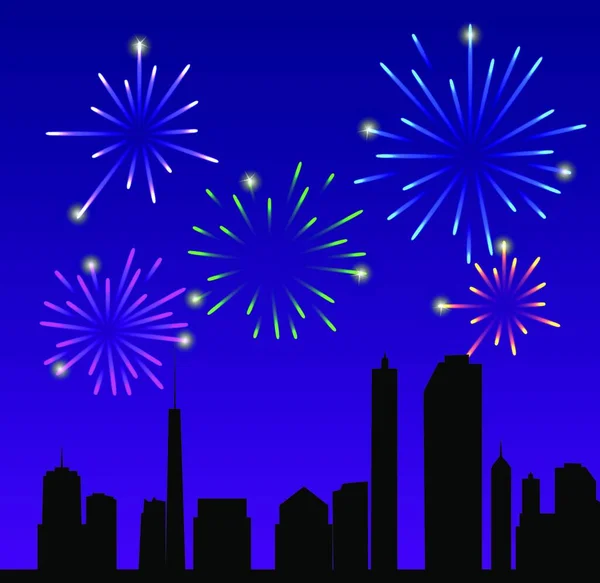 Fireworks City Vector Illustration — Stock Vector