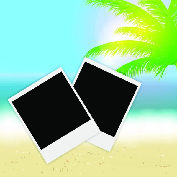 Beautiful Summer Background Instant Photos Beach Sea Sun Palm Tree — Stock Vector