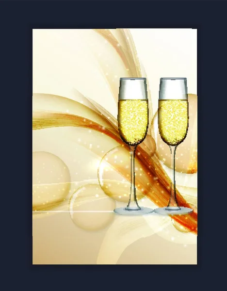 Two Glass Champagne Glossy Background Vector Illustration Eps10 — Stock Vector