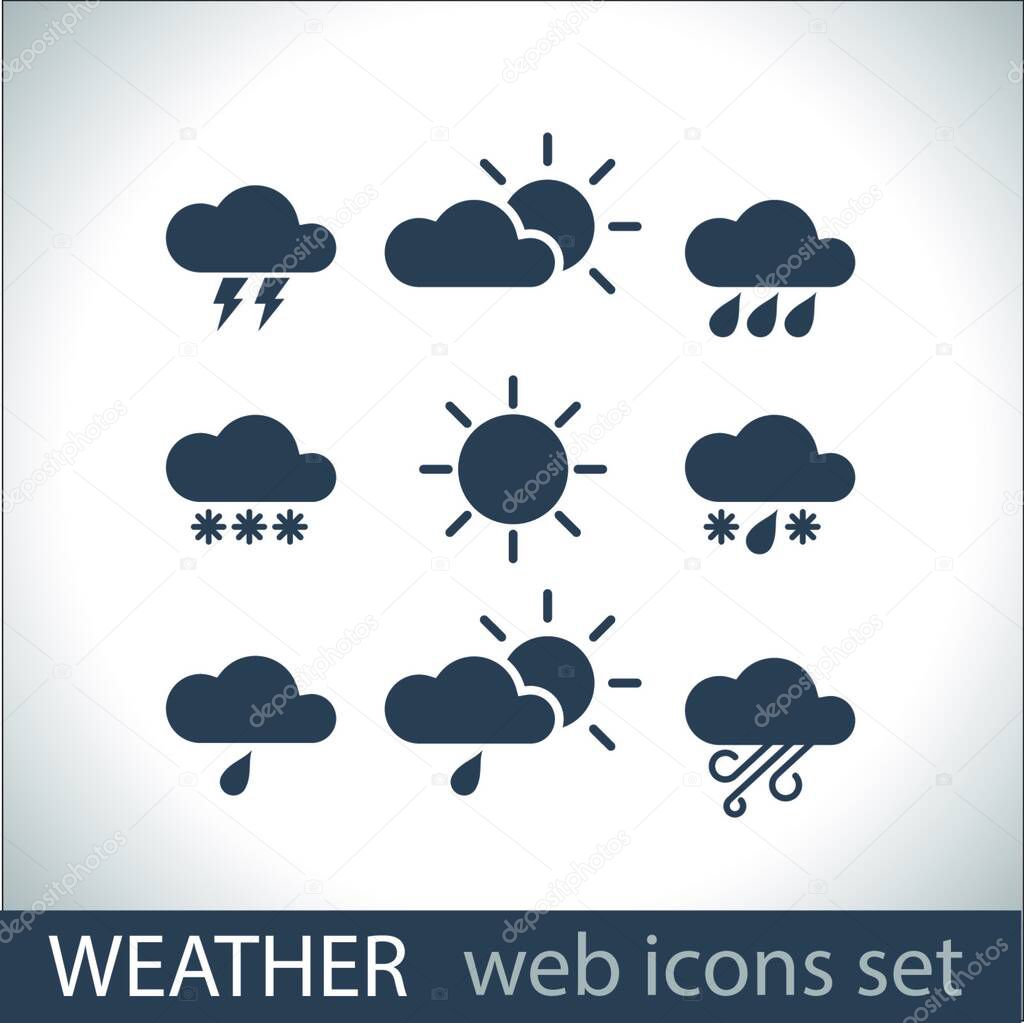Weather icons,  set, logos, silhouettes