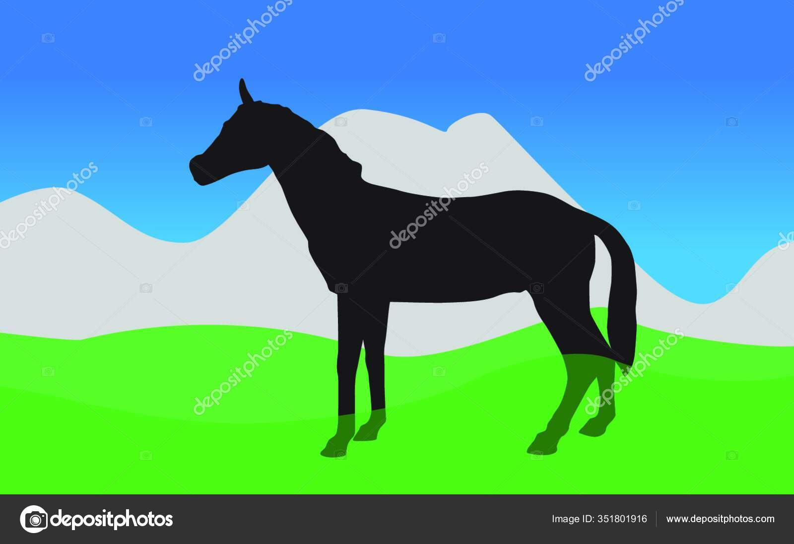 Horse Walks Eats Grass Vector Illustration Stock Vector by