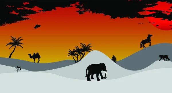 África Safari Árvore Animais Selvagens Ilustração Vetores Eps10 — Vetor de Stock