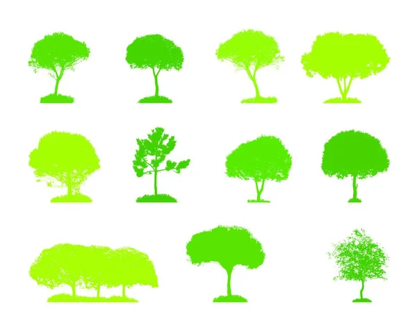 Набір Силуетів Дерева Ізольовано Білому Задньому Плані Векторна Ілюстрація — стоковий вектор