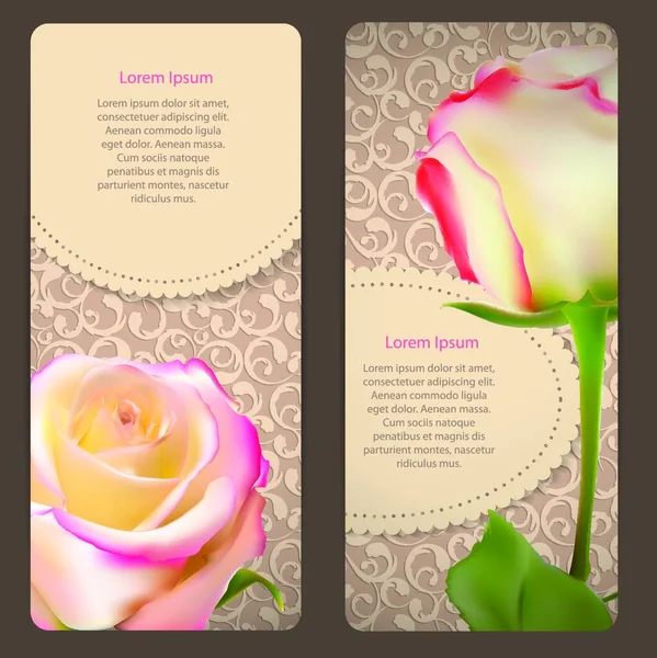 Όμορφες Floral Κάρτες Ρεαλιστικά Λουλούδια Τριαντάφυλλο Εικονογράφηση Διάνυσμα Eps10 — Διανυσματικό Αρχείο