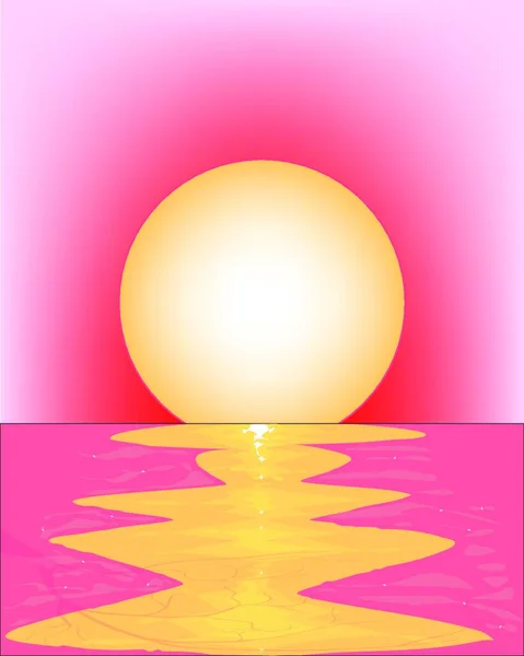 Pôr Sol Rosa Com Reflexos Oceano — Vetor de Stock