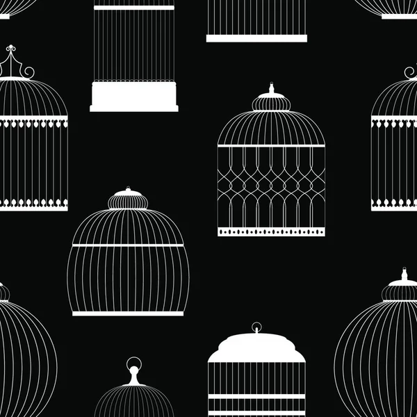 Vintage Birdcages Sylwetki Bezszwowe Wzór Wektor Ilustracji — Wektor stockowy