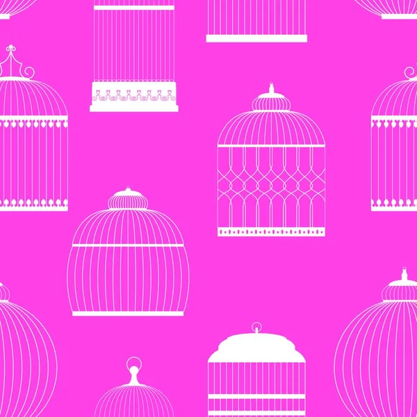 Cages Oiseaux Époque Silhouettes Motif Sans Couture Illustration Vectorielle — Image vectorielle