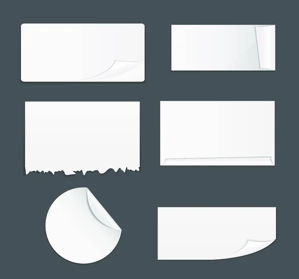 Ensemble Autocollants Papier Blanc Isolés Sur Fond Blanc Illustration Vectorielle — Image vectorielle