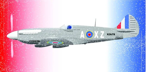 Avión Combate Spitfire Mark Xiv Supermarine Segunda Guerra Mundial Patrullando — Vector de stock