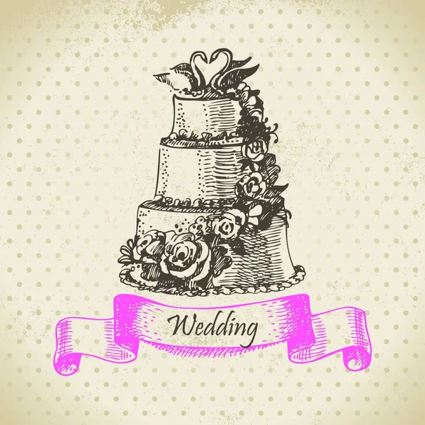 Gâteau Mariage Illustration Dessinée Main — Image vectorielle