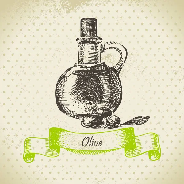 Olio Oliva Illustrazione Disegnata Mano — Vettoriale Stock