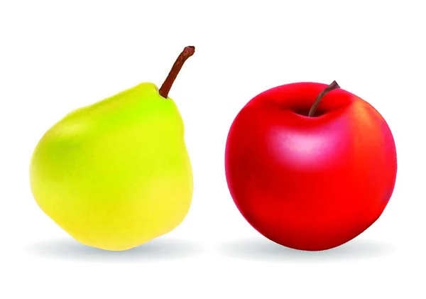 Pera Verde Manzana Roja Aisladas Sobre Fondo Blanco Vector Ilustración — Archivo Imágenes Vectoriales