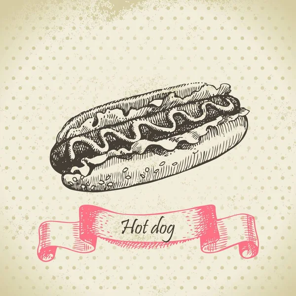 Hot Doga Ręcznie Rysowane Ilustracje — Wektor stockowy