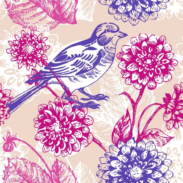 Floral Seamless Pattern Bird — Stock Vector