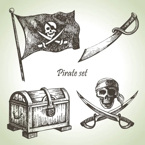 Piraten Klaar Handgetekende Illustraties — Stockvector