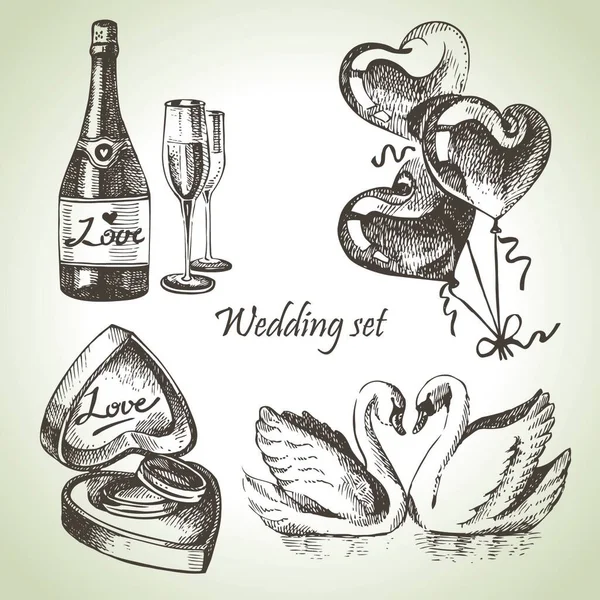 Ensemble Mariage Illustration Dessinée Main — Image vectorielle