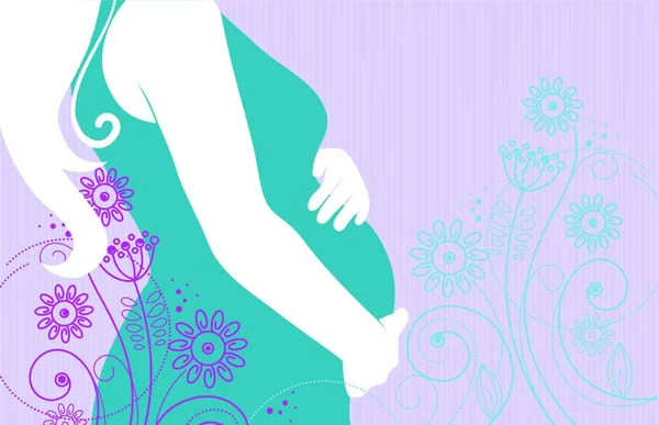 Çiçeklerdeki Hamile Kadın Silueti — Stok Vektör