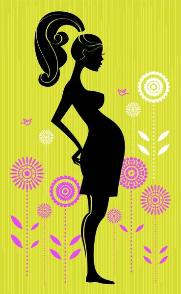 Design Karty Siluetou Těhotné Ženy — Stockový vektor