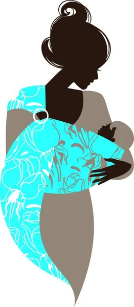 Belle Silhouette Mère Avec Bébé Fronde — Image vectorielle