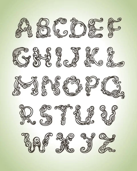 Wirbelndes Alphabet Handgezeichnete Vintage Doodle Illustration — Stockvektor