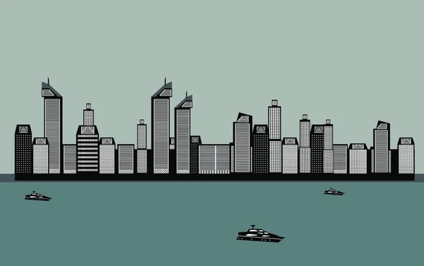 Şehrin Issız Binaları Deniz Tekne Vektör Illustration Eps10 — Stok Vektör