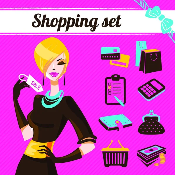 Shopping Set Infographie Des Femmes Mode — Image vectorielle