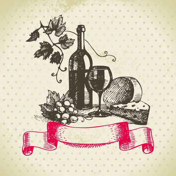 Weinjahrgang Hintergrund Handgezeichnete Illustration — Stockvektor