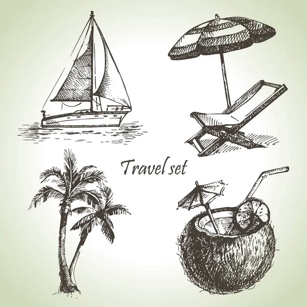 Utazási Készlet Kézzel Rajzolt Illusztrációk — Stock Vector